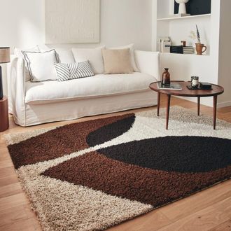 Nazar Rugs Alfombra shaggy de pelo largo dise&ntilde;o abstracto - marr&oacute;n - 80x140 cm
