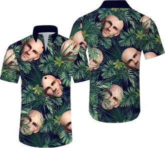 Generic Custom Hawaiian Shirt with Face Picture for Men Personalized Tropical Summer Beach Casual Short Sleeve Button Down Shirts (UK, Alpha, XXL, Regular, Re