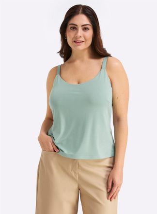 Sheego Spaghettitop SHEEGO, Damen, Gr. 44, kalkmint, 70% Modal, 24% Polyester, 6% Elasthan, unifarben, Rundhals, Tops Spaghettitop