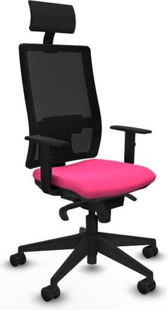 Piqueras y Crespo Piqueras Y Crespo - Horna sincro malla negra similpiel rosa brazos 1D base piramidal cabecero fijo ruedas 65mm nailon