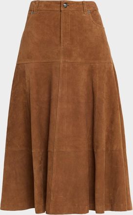 Kobi Halperin Matty Paneled Suede Midi Skirt