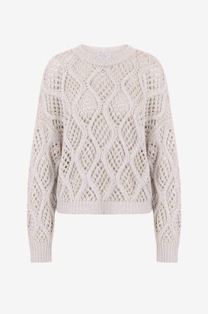 Brunello Cucinelli Zopfstrick-Pullover aus Piuma-Kaschmir Dazzling Net