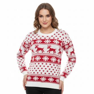 Janisramone Christmas Jumpers for Women UK, Long Sleeve Reindeer Snowflake Cute Design Xmas Warm Knitted Jumpers for Women, Crew Neck Festive Ladies Sweater Top R