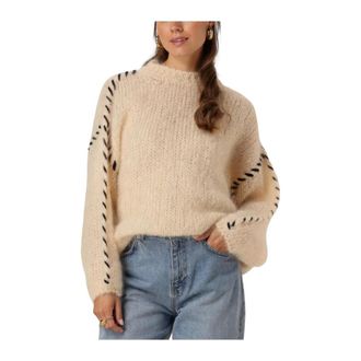 Americandreams Catia Mohair Stitch Pullover - Dames - Ronde hals truien - Beige - L/Xl - Wol - Truien & Vesten