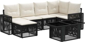 vidaXL Conjunto De Sof&aacute;s De Jard&iacute;n 7 Uds. Negro Y Blanco Crema Vidaxl