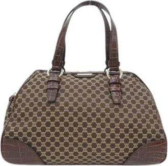 Celine Pre-owned Canvas Calf Boston Bag - Dames - Vintage Handtas - Bruin - ONE Size - Leer - Vintage
