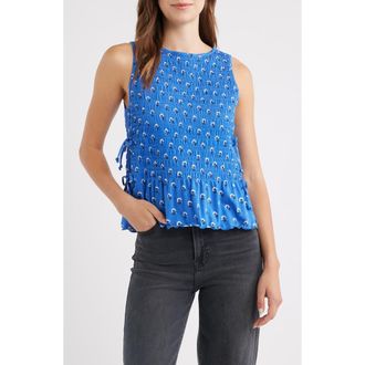 Madewell Side Tie Smocked Tank in Retro Blue at Nordstrom, Size Xx-Large