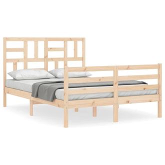 Berkfield Home Bed Frame with Headboard 140x190 cm Solid Wood in Light Tan