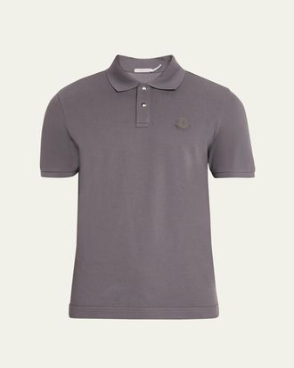 Moncler Mens Cotton Leather-Logo Polo Shirt