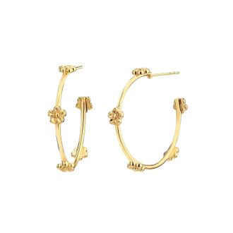 Gold & Honey Womens Flower Station Hoop Earrings In Gold