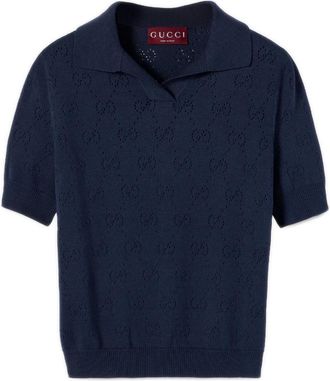 Gucci Polo Shirts, female, Blue, Size: XS GG Pointelle Polo Shirt