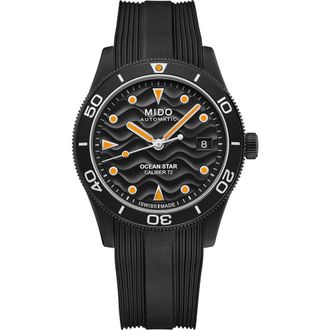 Mido Ocean Star Automatic Rubber Strap Watch, 39mm in Black at Nordstrom