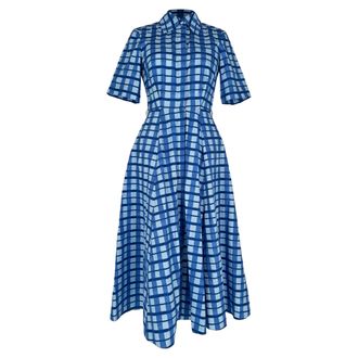 Emilia Wickstead Emilia Wickstea Rubie Checked Midi Shirt Dress in Blue Cotton