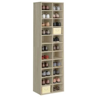 Berkfield Home Shoe Cabinet Sonoma Oak 54x34x183 cm Engineered Wood in Light Oak | Size: 54 x 34 x 183 cm