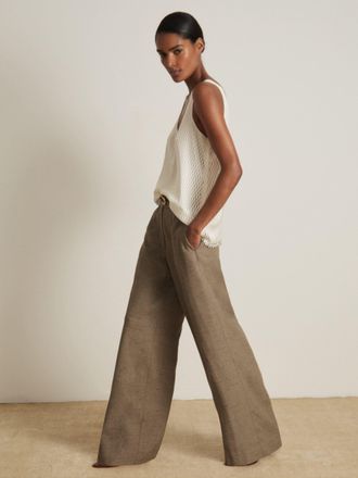 Reiss Grey Atelier Wide-leg Suit Trousers With Linen, 12