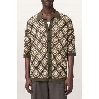 AllSaints Morena Knit Short Sleeve Cardigan in Pitch Green at Nordstrom, Size Xx-Large