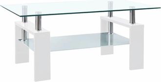 vidaXL Coffee Table White and Transparent Tempered Glass, Melamine