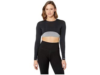 Jamie Sadock Sunsense(r) 35 SPF Lightweight Long Sleeve Crew Neck Crop Layering Top Womens Clothing Jet Black : 2XL, Nylon/Spandex