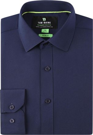 Tom Baine Mens Performance Stretch Long Sleeve Basic Button Down, Navy, Large