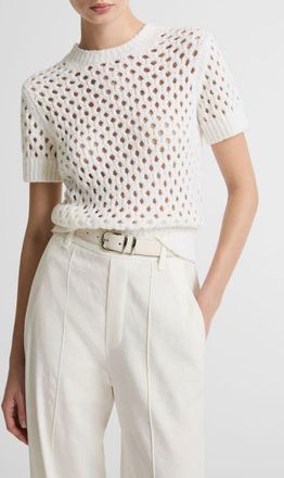 Vince Boxy Honeycomb Knit Short Sleeve Sweater in Optic White at Nordstrom, Size Xx-Small