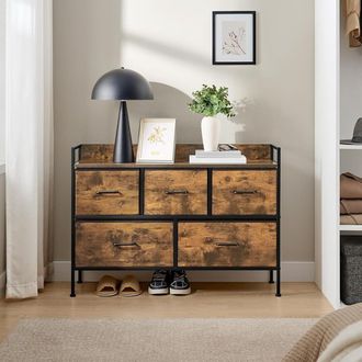 Songmics Compact Chest of Drawers with 5 Fabric Drawers Steel Frame in Brown