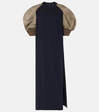 sacai Puff-sleeve cotton jersey midi dress