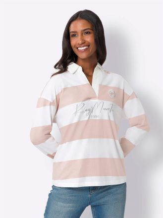 Heine Poloshirt HEINE Poloshirt, Damen, Gr. 34, beige (puder, ecru, bedruckt), 100% Baumwolle, gemustert, mehrfarbig, V-Ausschnitt, Shirts Poloshirt