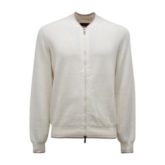 PESERICO Peserico, Cardigans, male, White, Size: XL Full Zip Cotton Cardigan Sweater