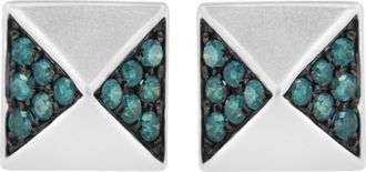House of Brilliance 14K White Gold 1/4 Cttw Treated Blue Diamond Pyramid Stud Earring