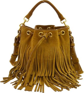 Saint Laurent Fringe Emmanuelle Bucket Suede Brown Suede Handbag (Pre-Owned)