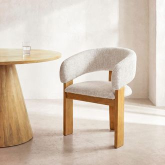 Maisons du monde Sill&oacute;n de 3 patas de tejido de poli&eacute;ster beige moteado con patas de madera de fresno
