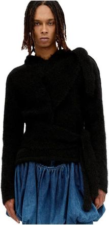 AARON ESH Mohair Hoodie met Bindconstructie - Heren - V-hals truien - Zwart - XL - Truien & Vesten