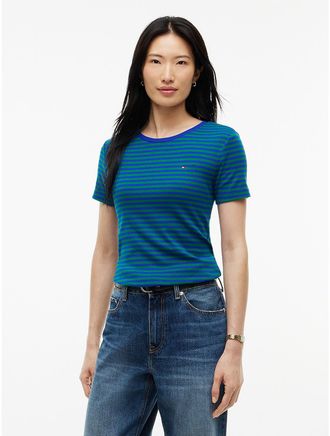 Tommy Hilfiger Womens Slim Fit Striped Favorite T-Shirt - Cobalt - XL