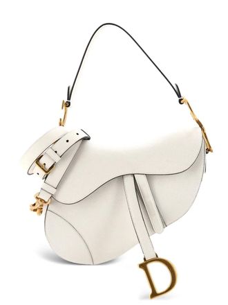Dior Borsa a spalla Saddle media in pelle con tracolla - Bianco