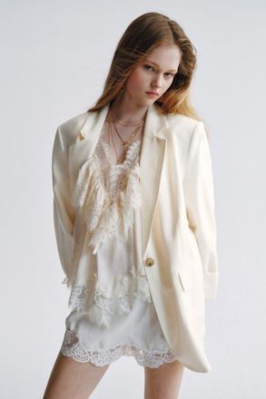 H&M Linen-blend Blazer in Cream at Nordstrom, Size Xx-Large