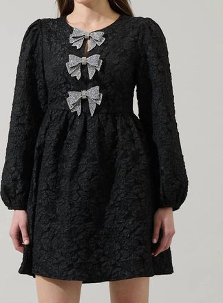 Sugarlips Arielle Jacquard Glow Bow Velvet Mini Dress In Black