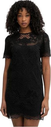 Twinset Scalloped Kant Jurk - Dames - Feestkleedjes - Zwart - XS - Katoen - Kleedjes