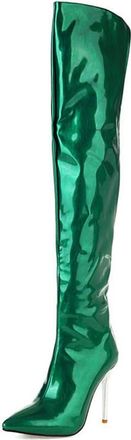 Generic Womens Metallic Glossy Patent Leather Over The Knee Stiletto Heel Boots Pointed Toe Thigh High Fashion Footwear for Cosplay Evening Party Runway and N