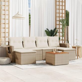 vidaXL Vidaxl - Set Sof&aacute;s De Jard&iacute;n 7 Piezas Y Cojines Rat&aacute;n Sint&eacute;tico Beige