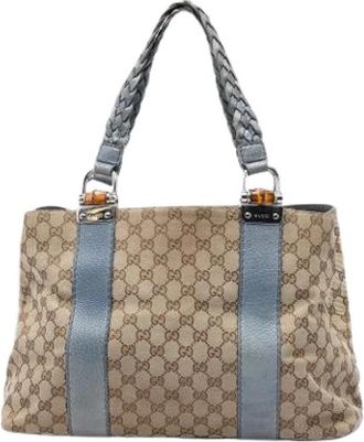 Gucci Pre-owned Canvas Tote Bag - Dames - Vintage Shopper - Beige - ONE Size - Leer - Vintage