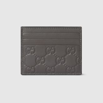 Gucci GG Emblem Card Case, Grey, Leather