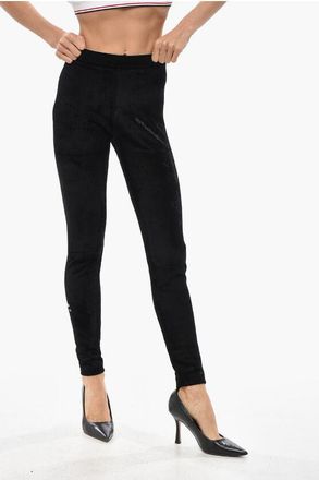 Balenciaga SKIWEAR Leggings in Velour a Tinta Unita con Logo Ricamato taglia S