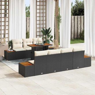 vidaXL Conjunto De Sof&aacute; De Jard&iacute;n 8 Pcs Negro Polirat&aacute;n Vidaxl