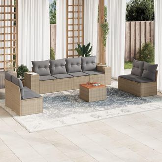 vidaXL Set De Sof&aacute;s De Jard&iacute;n 9 Pzas Con Cojines Rat&aacute;n Sint&eacute;tico Beige Vidaxl