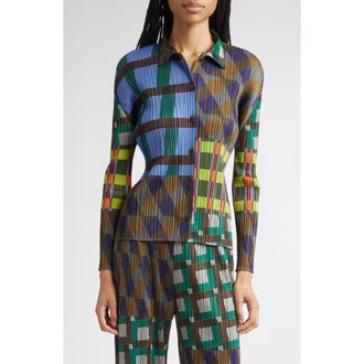 Pleats Please Issey Miyake Harmony Pleated Long Sleeve Button-Up Shirt in Blue at Nordstrom, Size 5