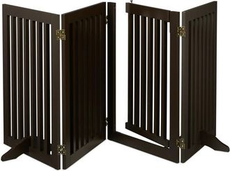 Relaxdays Relaxdays - Barrera Seguridad Perros, Valla Protectora Mascotas, 4 Paneles, Con Puerta, Plegable, 70x207 Cm, Marr&oacute;n
