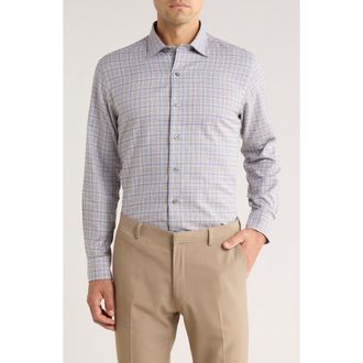 David Donahue Twill Check Print Sport Shirt in Charcoal/Multi at Nordstrom Rack, Size X-Large