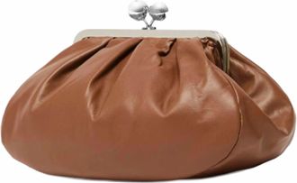 Max Mara Womens Clutch Cubico Tan Leather Brown Handbags Hand Bags