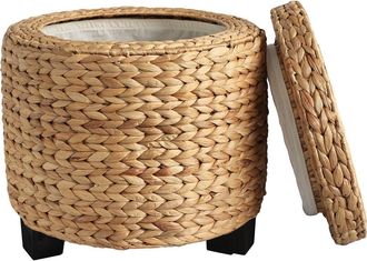 Happimess Addie 17.72 Modern Coastal Handwoven Water Hyacinth Storage Ottoman with Lid in Natural at Nordstrom