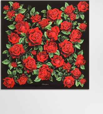 Dolce & Gabbana 90x90 Rose-print Silk Twill Scarf - Woman Scarves And Silks Multicolor Pz